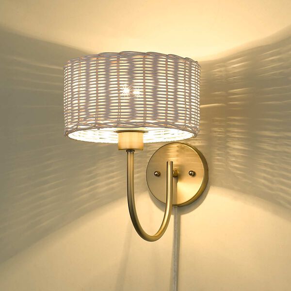 Erma Brushed Champagne Bronze One-Light Wall Sconce with White Wicker, image 6